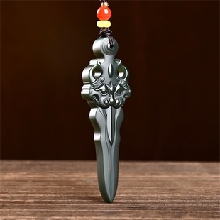 和田玉降魔杵吊坠男士女士款新疆青玉保平安玉剑挂件项链玉坠玉佩