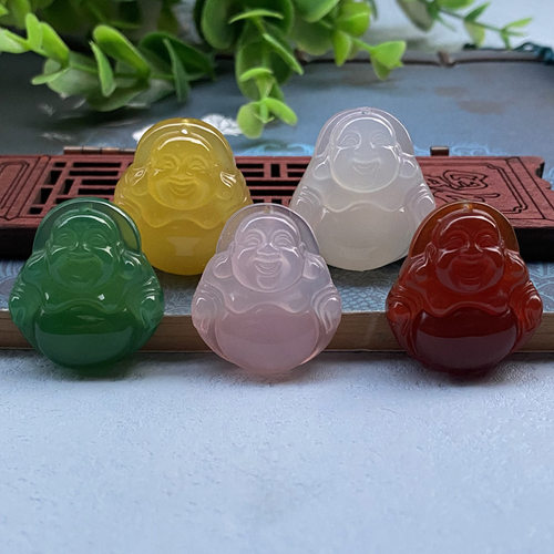 多彩佛公玉吊坠女款天然玛瑙玉髓大肚弥勒佛玉石挂件笑佛玉佩项链