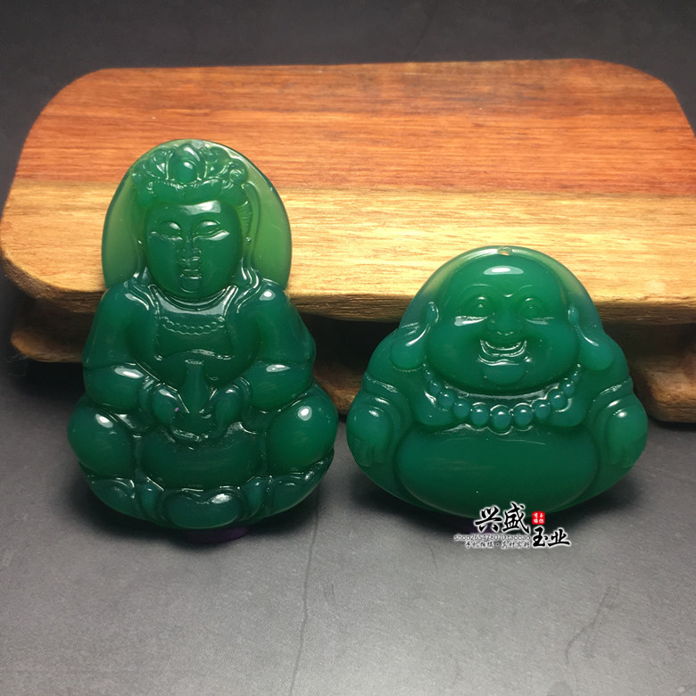 天然绿玉髓观音吊坠男款冰种阳绿半透明女士佛公玛瑙挂件简约项链