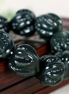 天然新疆和田玉手链青玉核桃手链墨玉手串发财核桃配饰黑青玉男款