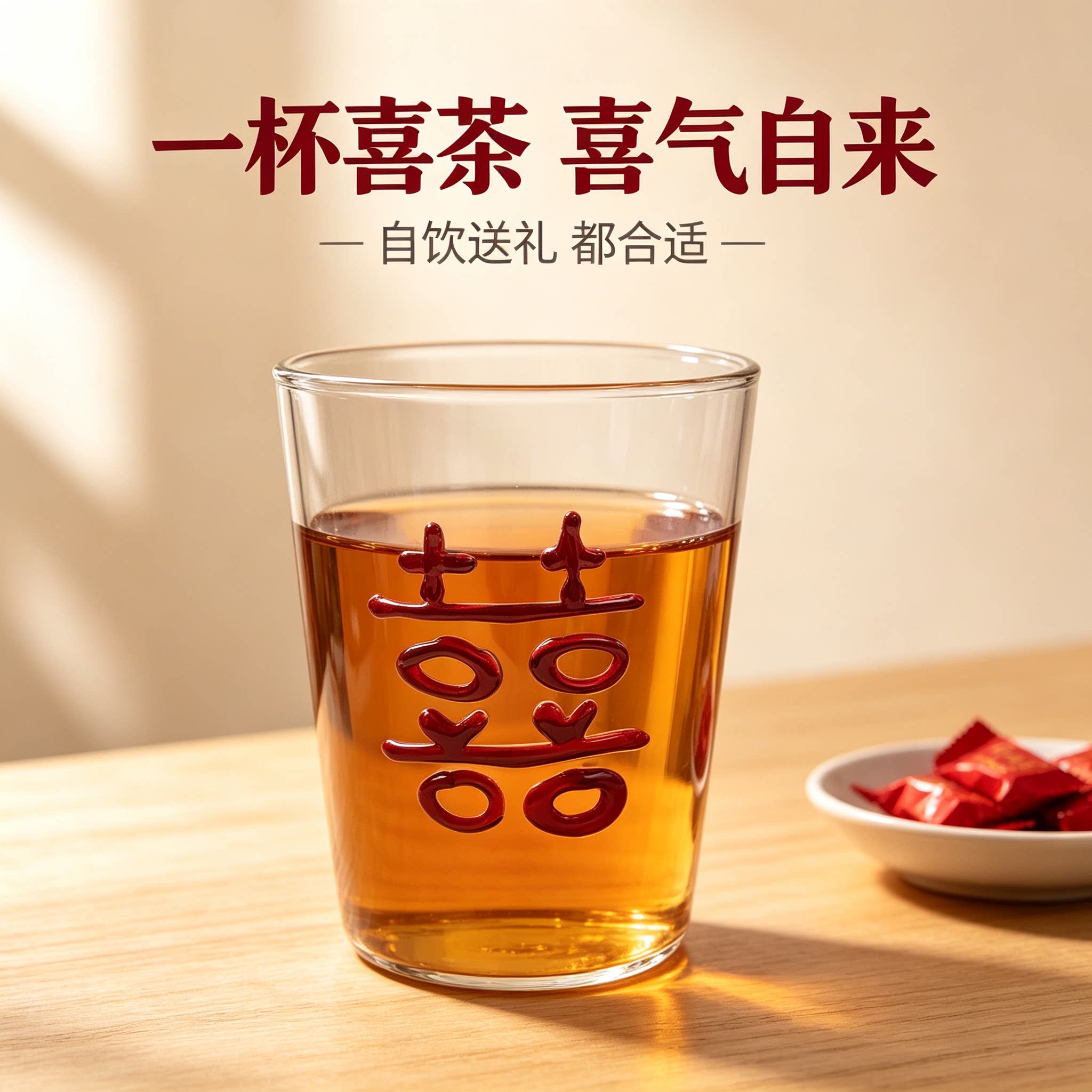 手工热熔立体喜字家用茶杯婚庆喜杯伴手礼囍字玻璃杯结婚敬茶杯