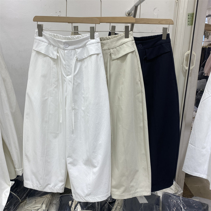 欧货26005春款高腰系带阔腿裤女宽松显瘦百搭休闲裤九分裤薄款