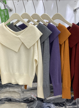 法式2025女冬新款时尚翻领长袖针织衫显瘦不规则羊毛毛衣上衣潮