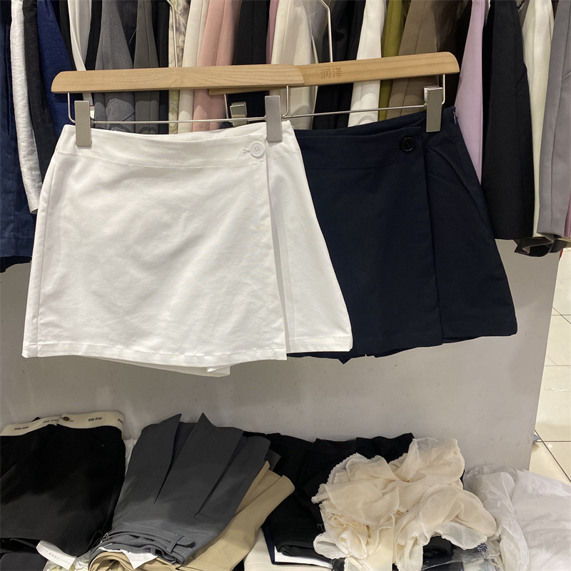润泽25070不规则牛仔半身裙女夏防漏光小个子高腰显瘦A字包臀裙裤