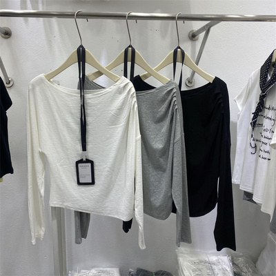 法式慵懒一字领长袖T恤女显瘦