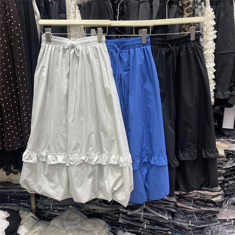 韩版2026春款设计感花苞蓬蓬半身裙女小个子木耳边蛋糕裙中长潮裙