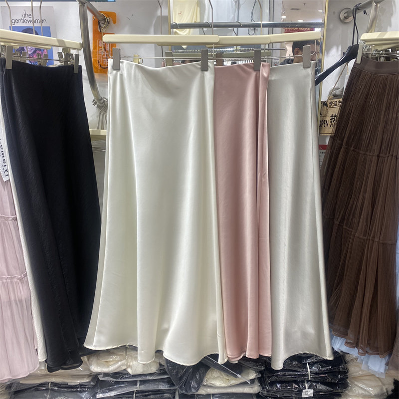 YLMY2061春夏款轻熟优雅风缎面鱼尾半身裙女中长款显瘦A字裙多色