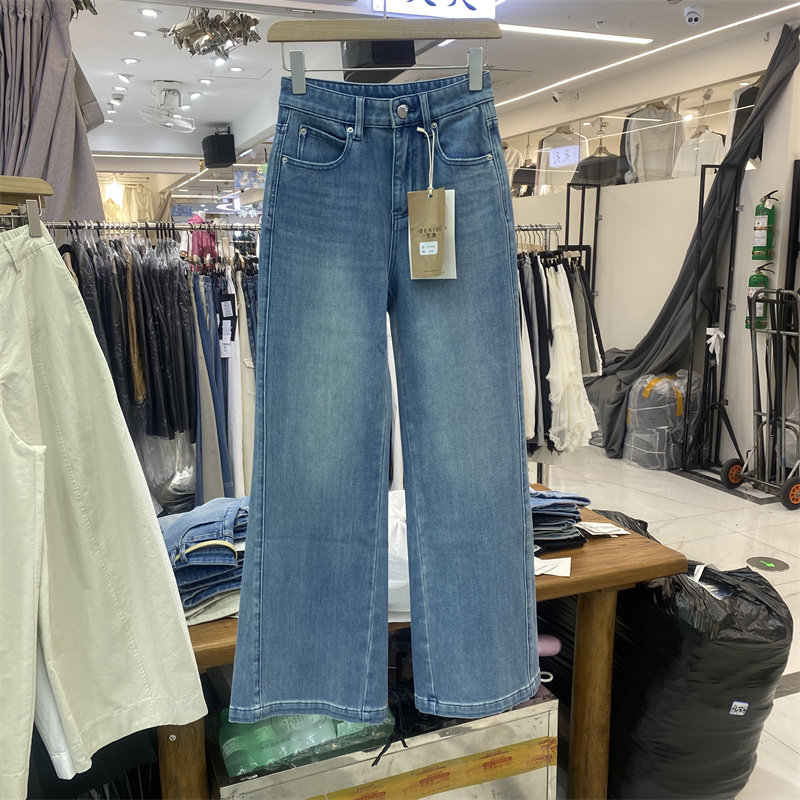 BS7586春款高腰显瘦四面弹直筒牛仔裤女百搭长裤蓝色