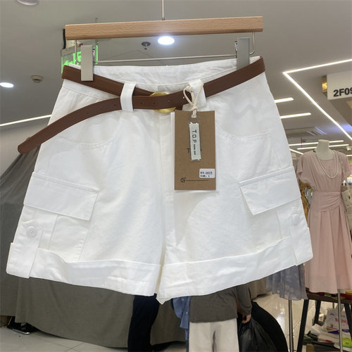 夏季工装高腰阔腿多袋显瘦短裤