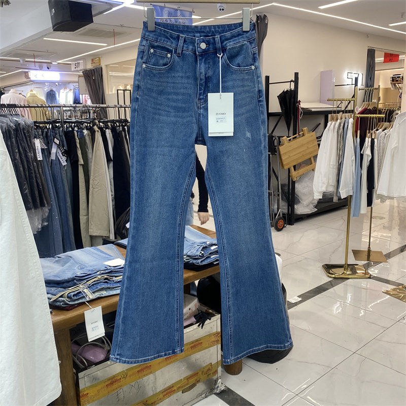 ZMJ8062春款四面弹高腰微喇叭牛仔裤女显瘦百搭长裤修身显腿细