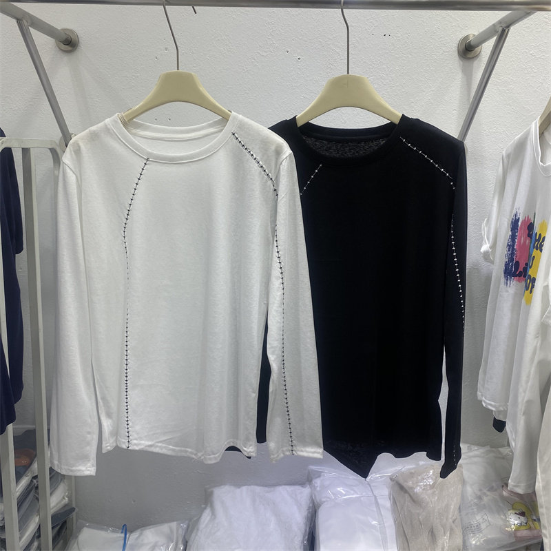 中式2026春款休闲明线长袖T恤女宽松显瘦百搭打底衫防晒衣上衣