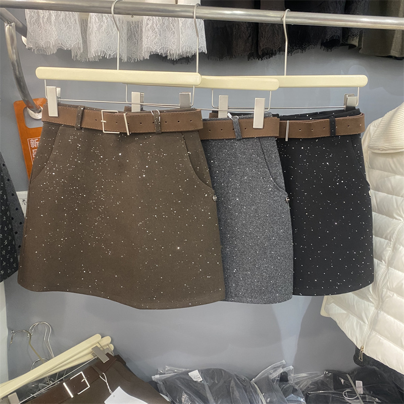 欧货6922冬季高腰A字毛呢半身裙