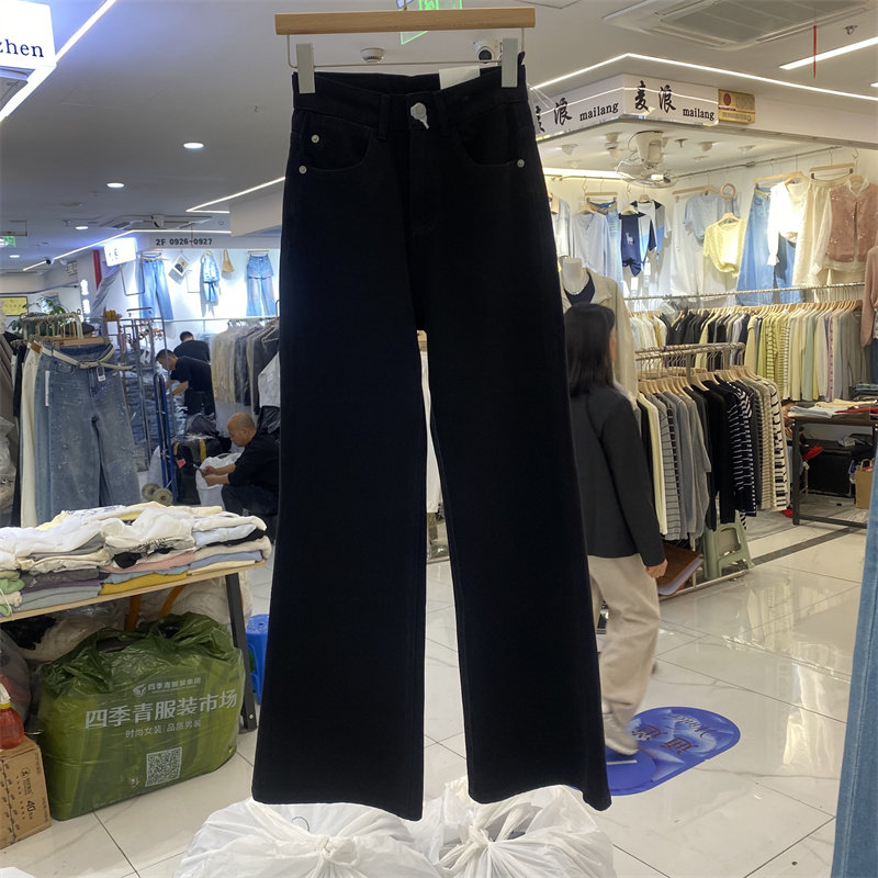 SMJ96395春款黑色高腰显瘦牛仔微喇裤女春季新款直筒弹力长裤