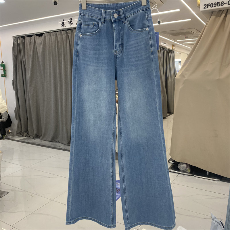 DMJ92383春款高腰显瘦微喇牛仔裤女弹力阔腿风修身蓝色十分喇叭裤