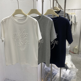 欧货2026春款立体字母亮钻圆领短袖T恤女显瘦高级感休闲上衣新款