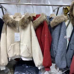 外套拉链加厚外套 显瘦短款 CB新中式 656轻奢大毛领连帽上衣女冬季