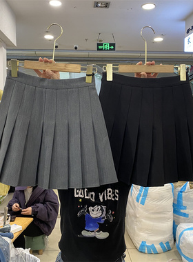 新中式19161春款学院风高腰百褶裙女防走光A字西装短裙显瘦半身裙