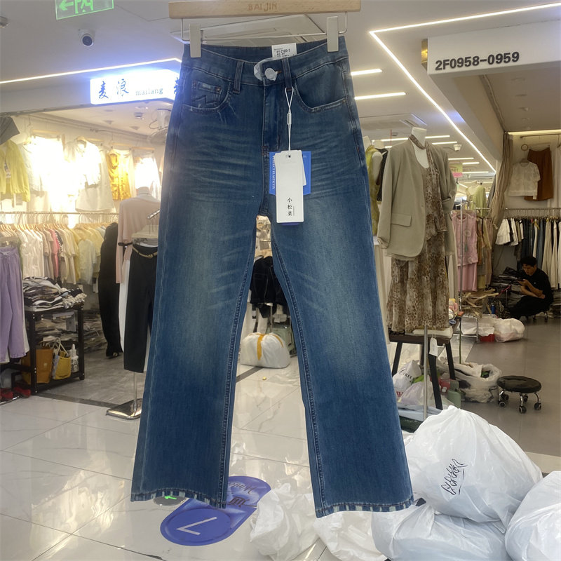XSCJ1050夏款2026新款高腰显瘦微喇九分牛仔裤女小个子蓝色修身裤