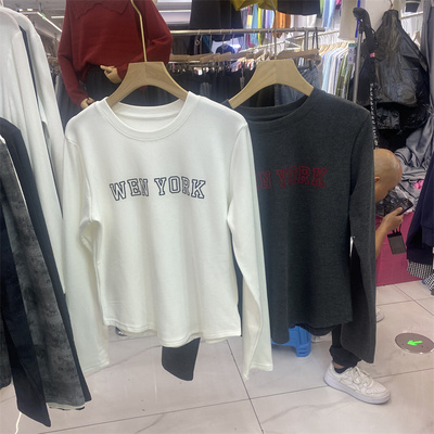 欧货圆领长袖T恤女冬款磨毛上衣