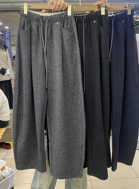 阿喜25-2262女秋新款时尚松紧腰抽绳休闲裤宽松百搭显瘦阔腿长裤