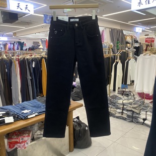 风法棍裤 KIM 女美式 弹力高腰显瘦黑色小直筒九分牛仔裤 MO2609冬款