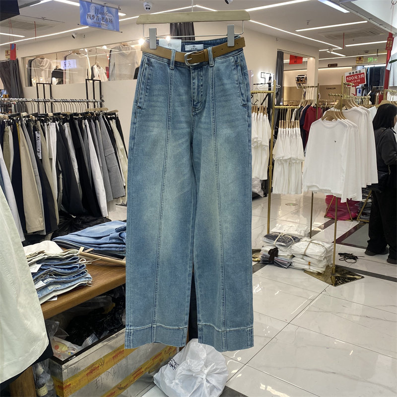 KIM MO2615春款高腰显瘦牛仔阔腿裤女百搭九分裤小个子休闲长裤