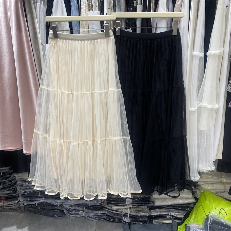 欧货春款超仙网纱蛋糕裙女高腰宽松A字半身裙显瘦蓬蓬长裙小个子