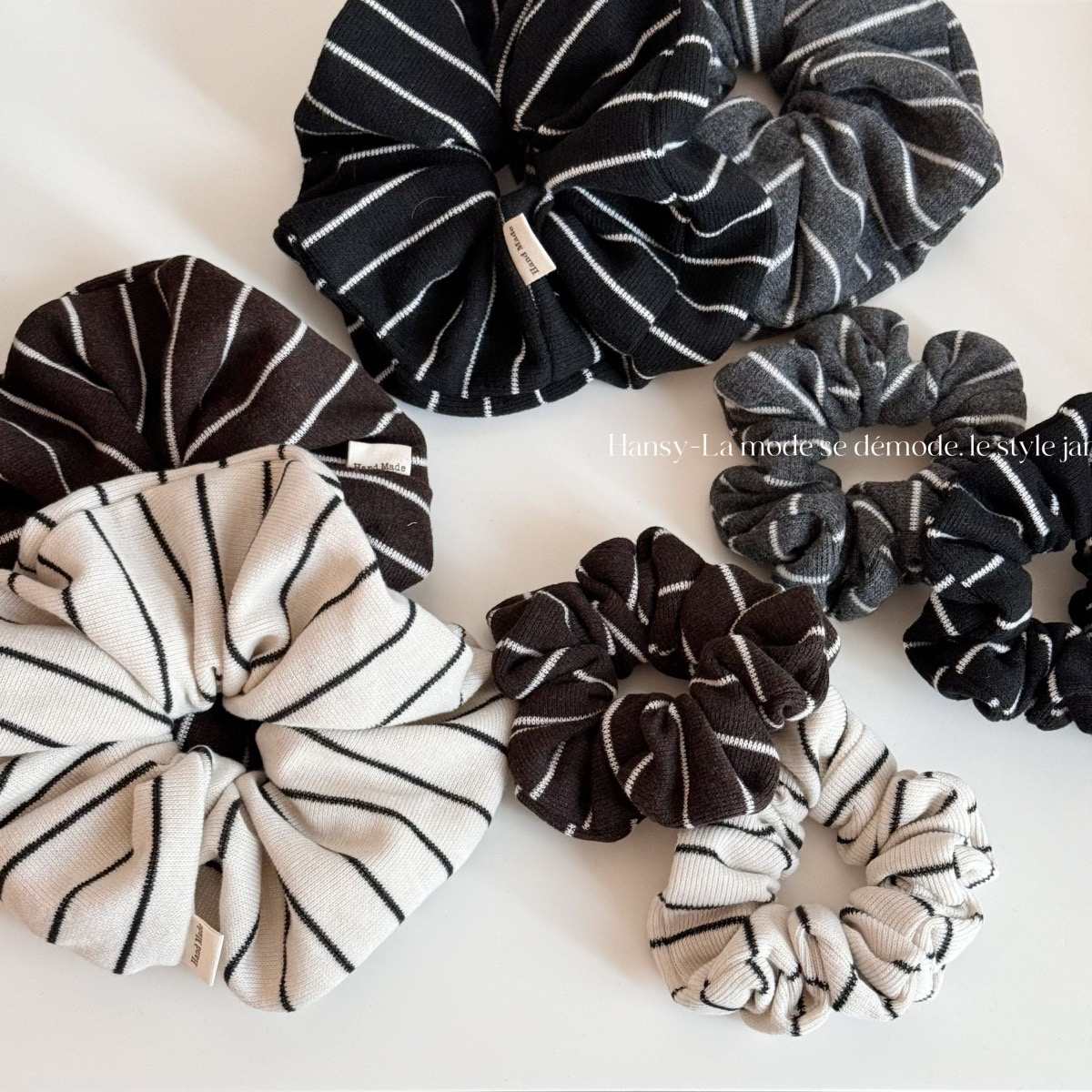 韩系大号条纹大肠发圈女慵懒风高弹力复古发绳百搭头绳高级感发饰