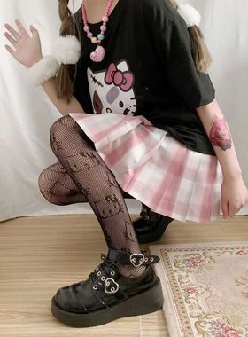 Hell0kitty黑丝辣妹jk袜子日系性感黑色丝袜女镂空夜店风渔网袜