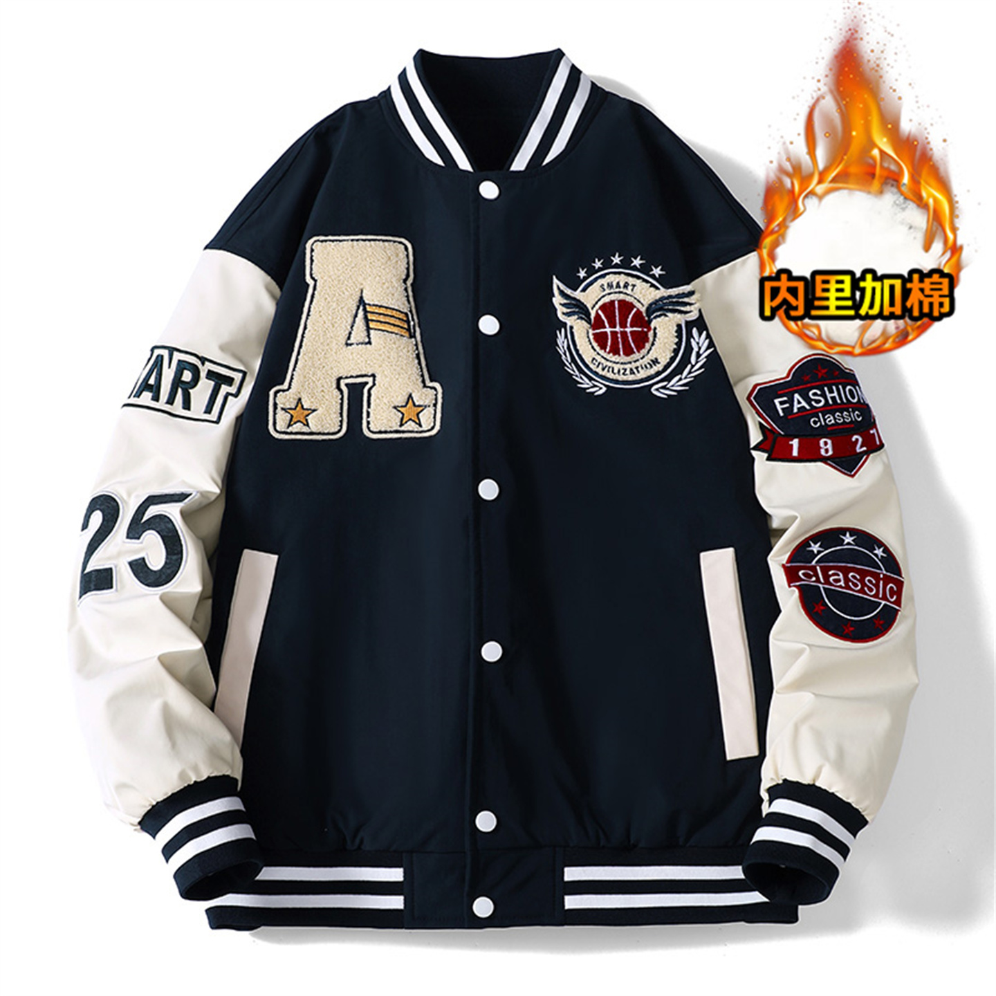 字母刺绣棒球服夹克男加厚外套潮