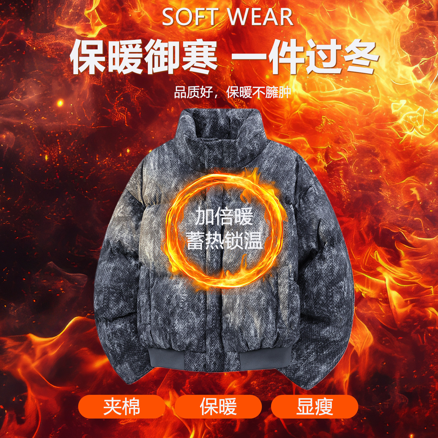 PU皮棉衣秋冬季男女同款加厚保暖宽松立领棉袄迷彩面包服青年外套