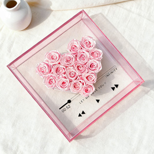 永生花仿真手提花盒求婚圣诞情人节礼盒亚克力花盒透明花艺包装盒