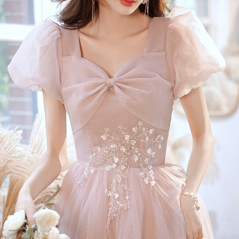 晚礼服女2021新款长款艺考独唱主持人蓬蓬裙高级感重工年会女粉色