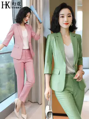 Pink Plaid Small Blazer Korean Edition 2020 New Spring Summer Tide Thin Professional Suit Set Women