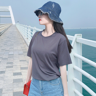 春夏新款上衣冰丝烟灰色轻奢凉感宽松短袖T恤女百搭打底衫休闲ins