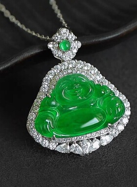 S925银镶天然危料翡翠佛公吊坠