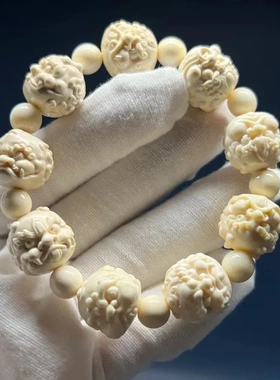 猛犸象牙龙生九子雕刻手串复古国风雕刻手珠佛珠文玩手串饰品