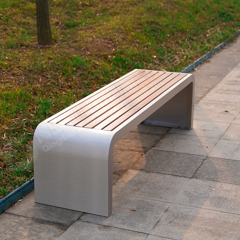 户外不锈钢公园椅室外坐凳防腐木休闲椅长条椅商场创意休闲凳定制
