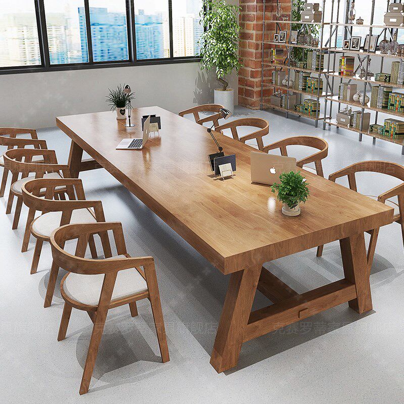 全实木长板会议桌 公司商务培训开会办公长桌大型原木办公桌定制