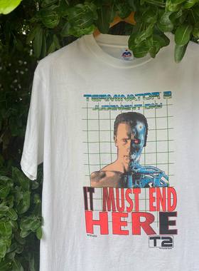 平价好物重磅不透 科幻电影终结者施瓦辛格复古颓废风短袖t恤