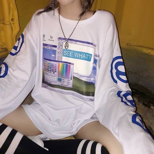 精选好物推荐  复古电脑界面设计感ins小众宽松慵懒风长袖T恤