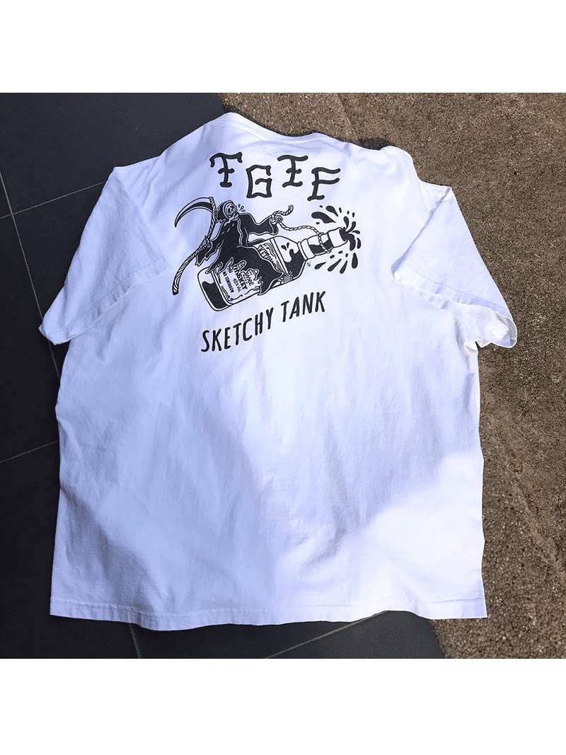 OLDSCHOOL 유럽과 미국의 하이 스트리트 SKETCHY TANK 심플 탱크 스트리트 남성용 및 여성용 루즈한 다용도 반팔 티셔츠