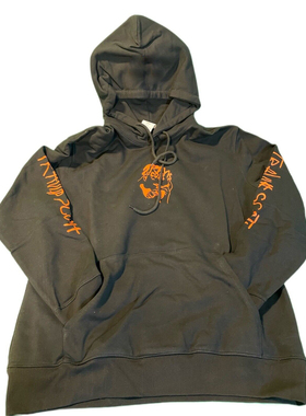 Travis Scott美潮街头线稿涂鸦字母连帽衫古着感黑色纯棉卫衣宽松