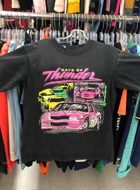 Rare vintage  Large pink one sided picture black T-shirt短袖