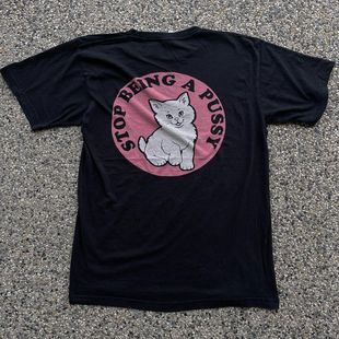 pussy可爱小猫创意卡通图案vibe原创国潮男女短袖 being stop