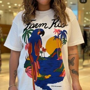 T恤男女同款 精选好物推荐 西海岸复古vibe森系可爱动物鹦鹉短袖