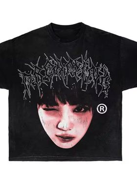 精选好物推荐！暗黑哥特少女涂鸦潮流创意独特设计感宽松短袖t恤
