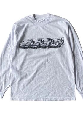 精选好物推荐！跑车涂鸦做旧复古oversize街头圆领男女长袖T恤