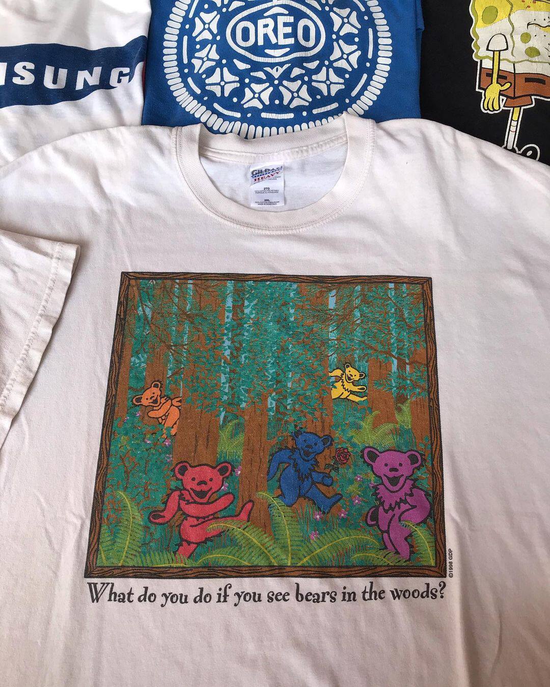 短袖Grateful Dead乐队油画小熊2021新款夏季T恤简约纯棉半袖百搭