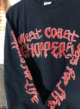 oldschool美式复古红色做旧字母慵懒风打底上衣男宽松大码长袖t恤